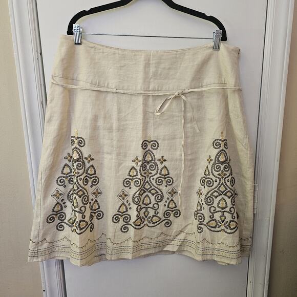 Grace Elements Linen Skirt Size 2X A-Line Embroidered Sequined Boho Art Western - Picture 1 of 6